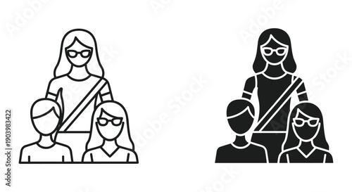 Family generations bonding illustration flat design vector black white elderly mother daughter grandchild love care unity