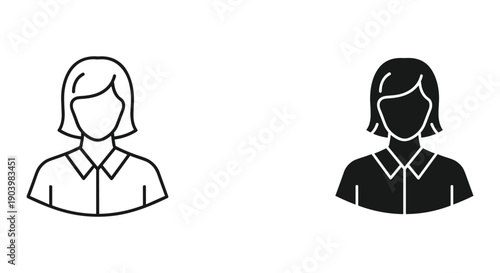 Simple Line Art Illustrations of Female Figures in Business Attire, Minimalist Style, White and Black