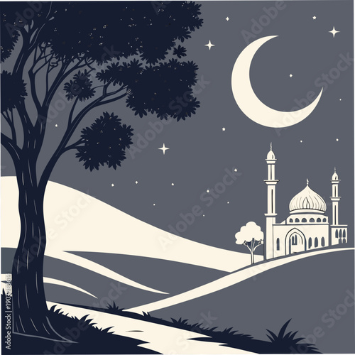 ramadan dark night with moon illustration