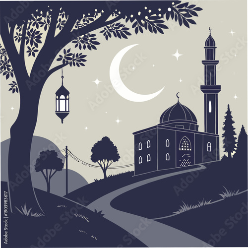 ramadan dark night with moon illustration