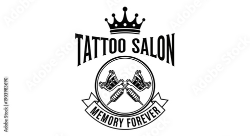 Tattoo Salon Vintage Logo Crown Design Tattoo Machines Emblem