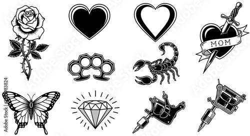 Vintage American Traditional Tattoo Flash Art Vector Collection