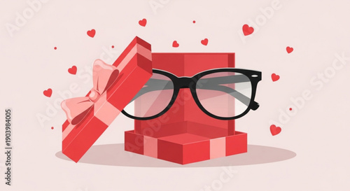 Stunning gift box with glasses and hearts for a perfect love gift