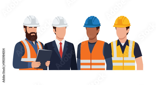 Diverse construction and engineering team avatars group illustration