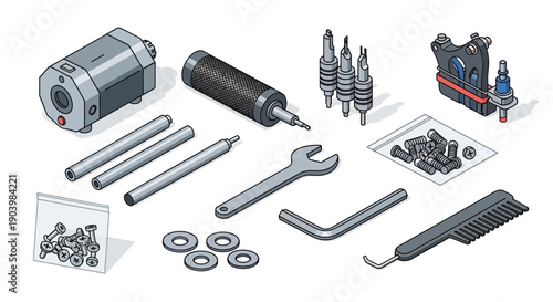 Professional Tattoo Equipment Maintenance Kit Isometric Illustration