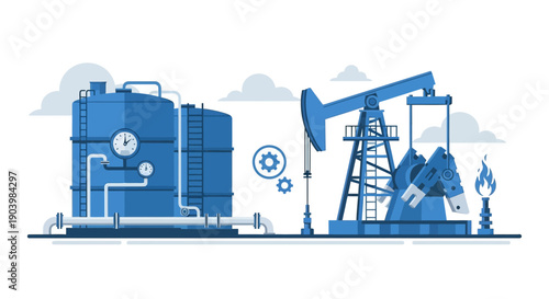 Oil and Gas Production Industrial Infrastructure Illustration