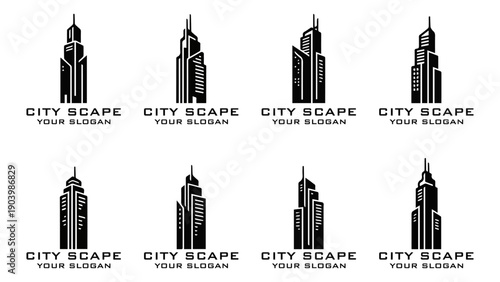 Modern High Rise Building Logo Set, Corporate City Branding