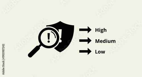 Magnifying Glass Examining Shield with Alert.