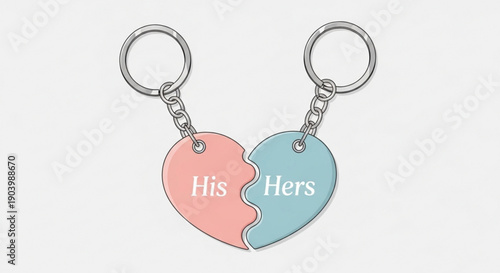 Couple's matching heart shaped keychains with his and hers labels