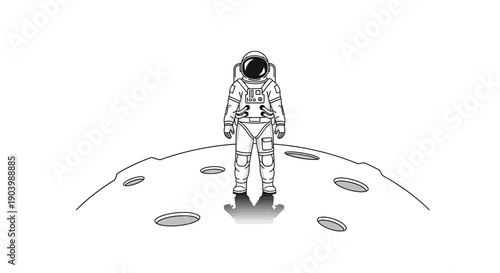 Astronaut Standing on Moon Surface Illustration.