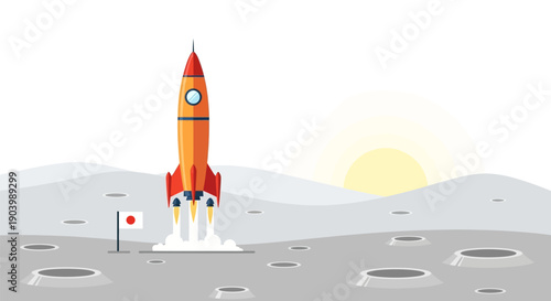 Orange Rocket Launching from Gray Surface.