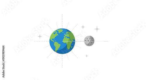 Earth and Moon Illustration in Space.