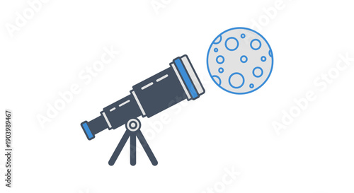 Telescope Observing the Moon in Space.