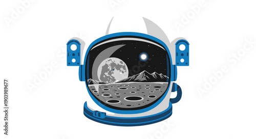 Astronaut Helmet with Lunar Landscape View.
