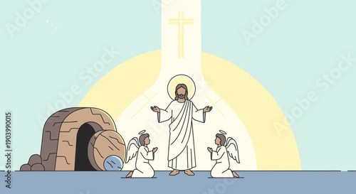Jesus Christ Resurrection Scene with Disciples.
