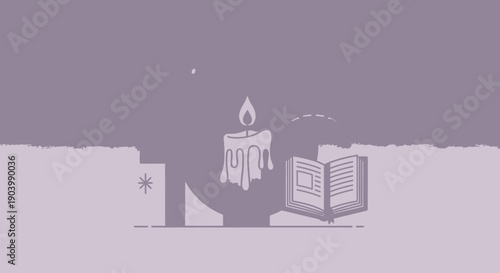 Menorah with Candles and Torah Scrolls.