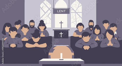 People Praying in Church During Lent.