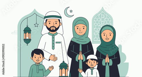 Muslim Family Celebrating Eid Together.