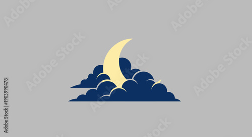 Crescent Moon Behind Dark Blue Clouds.