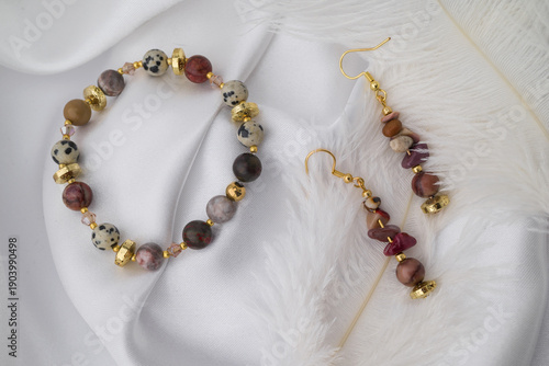 bracelet with natural stones on black background

