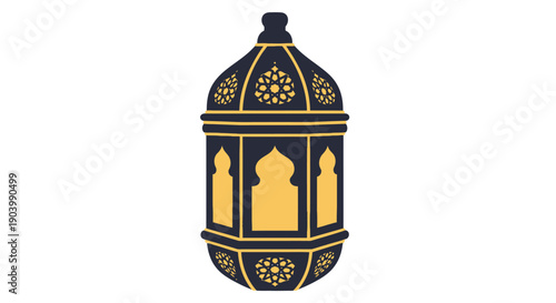 Ornate Yellow Lantern with Islamic Design.