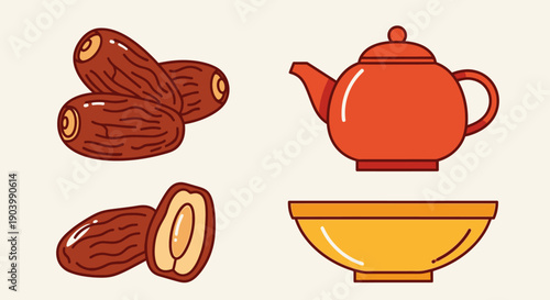 Dates and Tea Set Illustration.