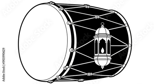 Black Drum with Decorative Metalwork Design.