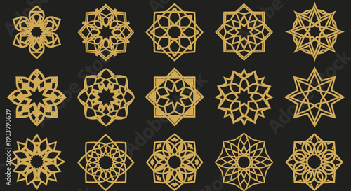 Collection of Golden Islamic Geometric Patterns.