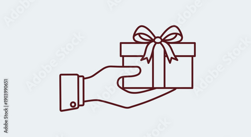 Hand Holding Gift Box with Ribbon.