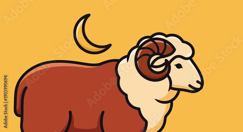 Illustration of a Ram with Curved Horns.
