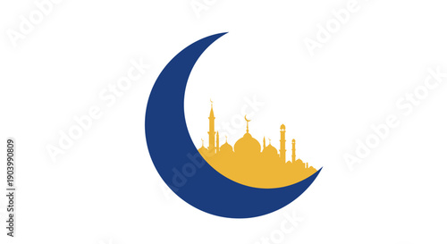 Crescent Moon with Mosque Silhouette Inside.