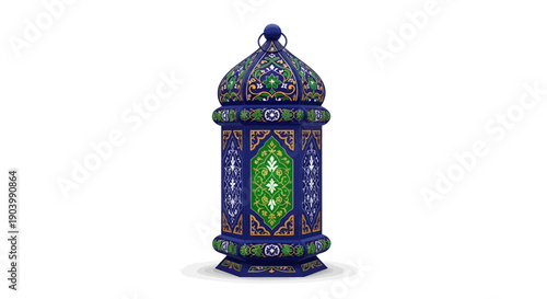 Ornate Blue Lantern with Green Jewel.