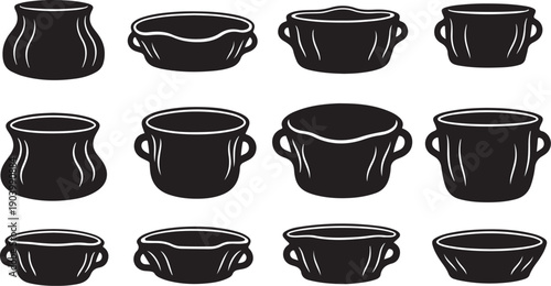 Collection of black coffee cups and mugs illustration set
