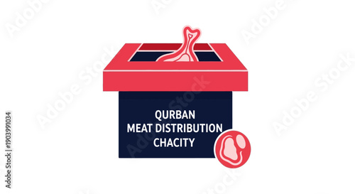 Red Box with Charity Meat Distribution Text.