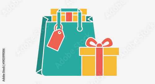 Shopping Bags and Gift Box Illustration.