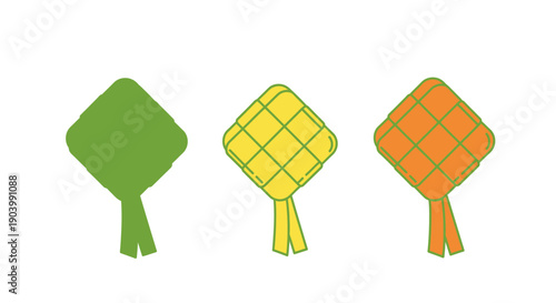 Three Kites with Different Colors and Patterns.