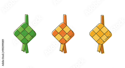 Three Ketupat Rice Packets Different Colors.