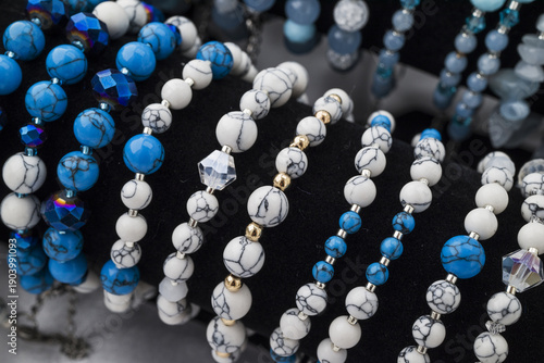 bracelet with natural stones on black background

