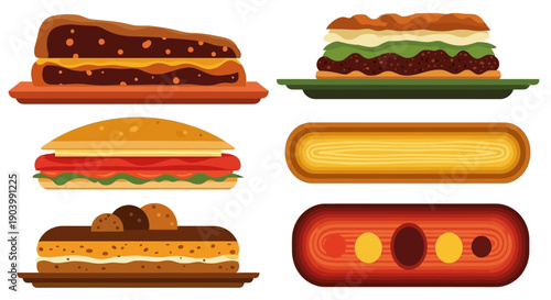 Assorted Sandwiches and Bread Rolls Illustration.