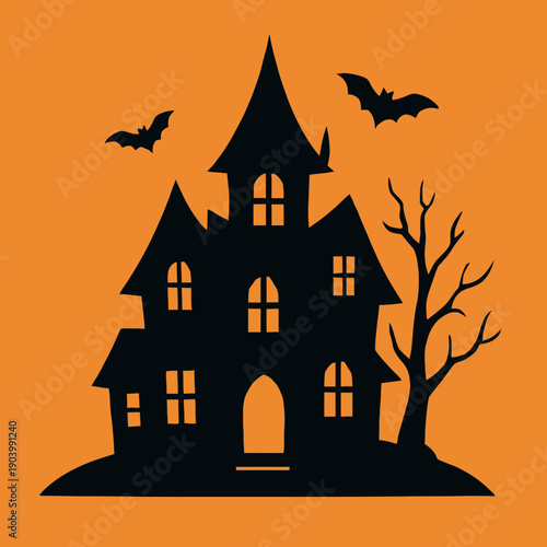 Flat vector illustration of a haunted house silhouette