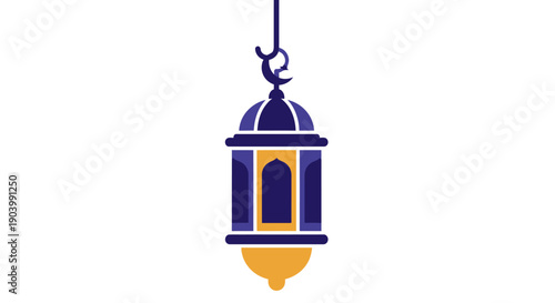 Blue and Gold Hanging Lantern Illustration.