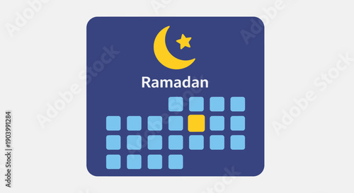 Ramadan Calendar with Crescent Moon and Star.