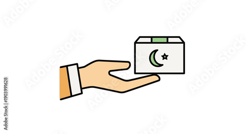 Hand holding carton of milk illustration.