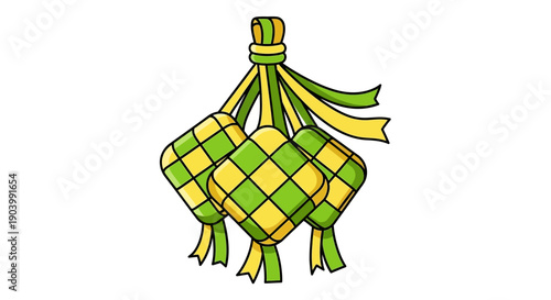 Traditional Ketupat Rice Packets Illustration.