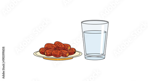 Glass of Water and Dates on Plate.