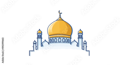 Mosque Dome and Minarets Illustration.