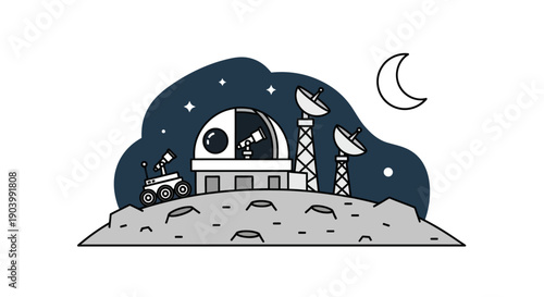 Astronomical Observatory Building on the Moon Surface.