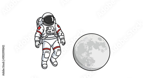 Astronaut in Space Suit Near Moon Surface.