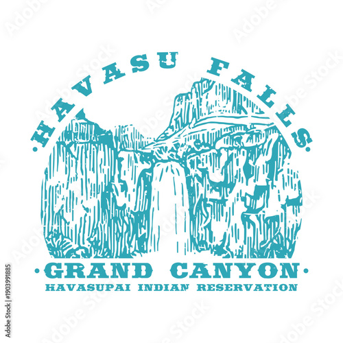 Havasu Falls Arizona Grand Canyon Oasis Vintage Postage Stamp Graphic Vector Design.