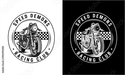Vintage Motorcycle Racing Club Emblem with Cafe Racer Bike.